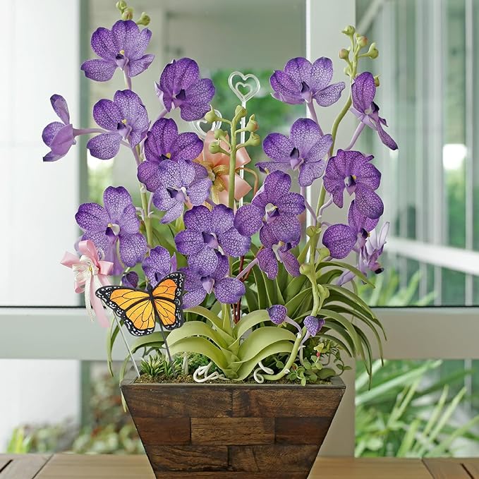 Geelin 1 Pc Stained Glass Flying Butterfly Suncatcher Flower Pot Decoration Metal Plant Pot Hangers Colorful Garden Yard Suncatcher Decor for Spring Home Indoor Outdoor Decor(Orange, Chic)