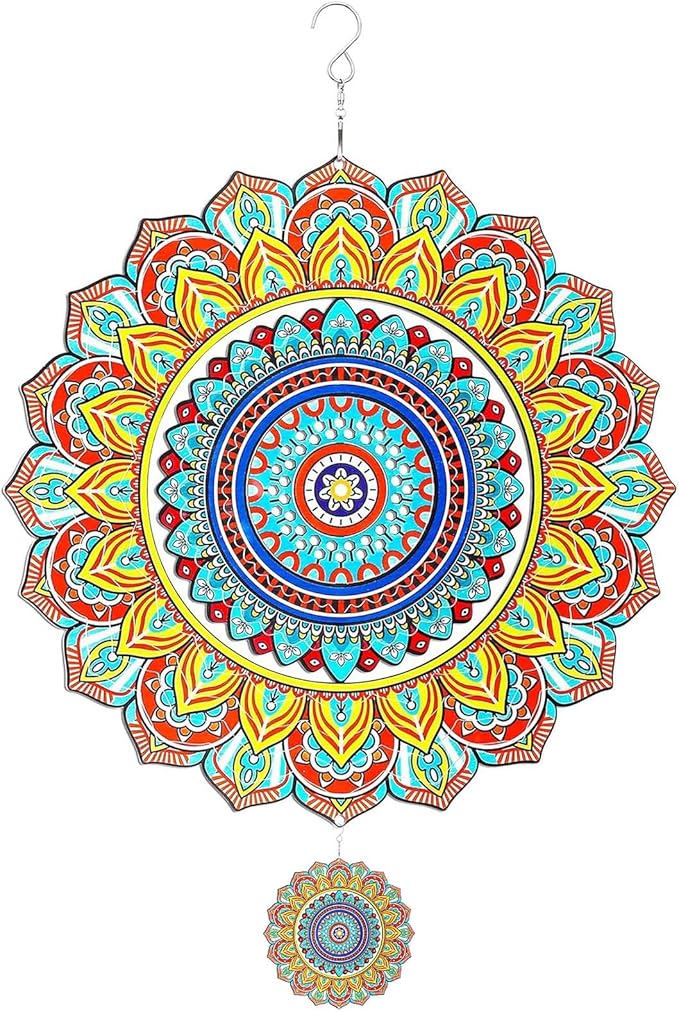 Wind Spinner Mandala Peacock, 12inch Stainless Steel Metal Wind Spinners Outdoor Hanging, 3D Wind Sculptures Kinetic Yard Art Decoration Garden Ornament Indoor Décor Gift for Women Men Holidays
