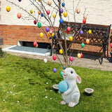 Solar Easter Rabbit Garden Statues Outdoor Easter Decorations Resin Bunny Figurine with Egg Changing LED Lights for Porch Patio Lawn Yard Gardening Gifts for Mom Grandma