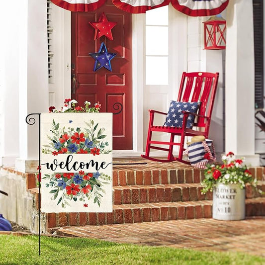 AVOIN colorlife Memorial Day Patriotic 4th of July Garden Flag 12x18 Inch Double Sided Outside, Welcome Floral Yard Outdoor Decoration
