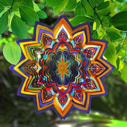 Fonmy Mandala Wind Spinner Lucky Star Worth Gift Indoor Outdoor Garden Decoration Crafts Ornaments 12 inch Multi Color Stainless Steel Wind Spinners