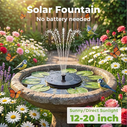 Solar Fountain for Bird Bath: Floating Mini Solar Powerd Water Fountain Outdoor with 6 Nozzles 2026 Upgraded Mini Fountains Pump for Brids Bath Garden Pond Pool