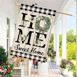 ORTIGIA Summer House Flag Burlap Vertical Double Sided 28 x 40 Inch Home Sweet Home Magnolia Large House Flag Spring Farmhouse Rustic Buffalo Check Plaid Home Front Yard Patio Outside Outdoor Decor
