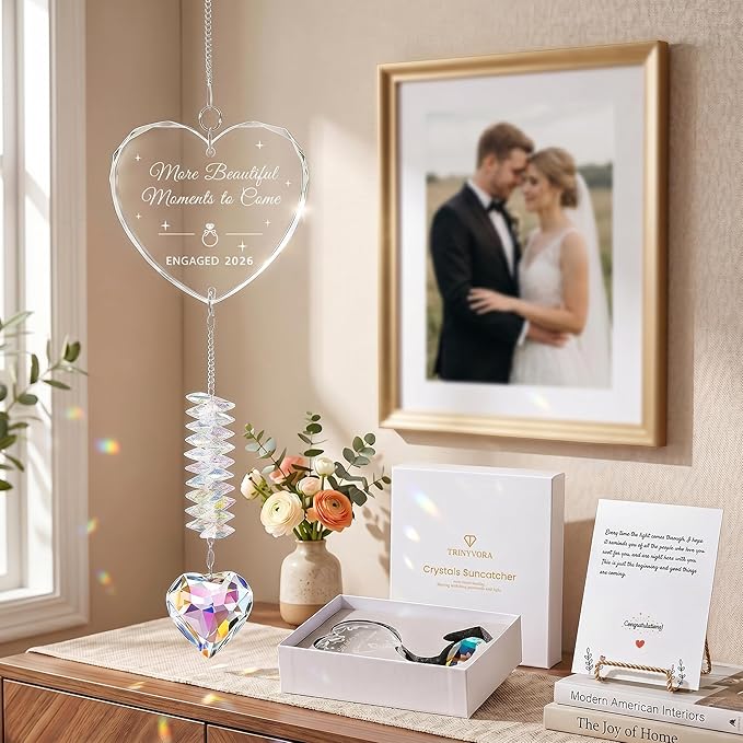 Engagement Gifts for Couples 2026, Wedding Gifts，Crystal Suncatcher for Newly Engaged, Hanging Crystal Gift Ornament, Congratulations Decorations for Friends Just Engaged