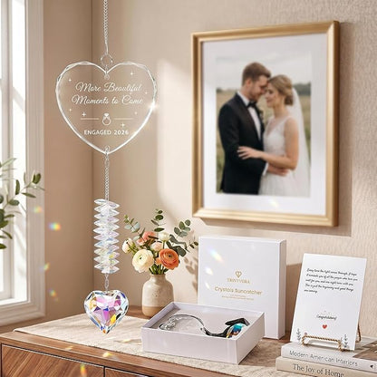 Engagement Gifts for Couples 2026, Wedding Gifts，Crystal Suncatcher for Newly Engaged, Hanging Crystal Gift Ornament, Congratulations Decorations for Friends Just Engaged