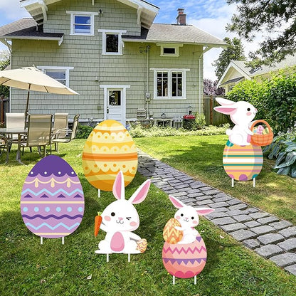 48 Inch Easter Bunny and Egg Yard Signs with Stakes - Large Bunny and Egg Stackable Designs for Outdoor Garden and Lawn Decorations for Easter Day Party Favors, Spring Holiday Celebrations