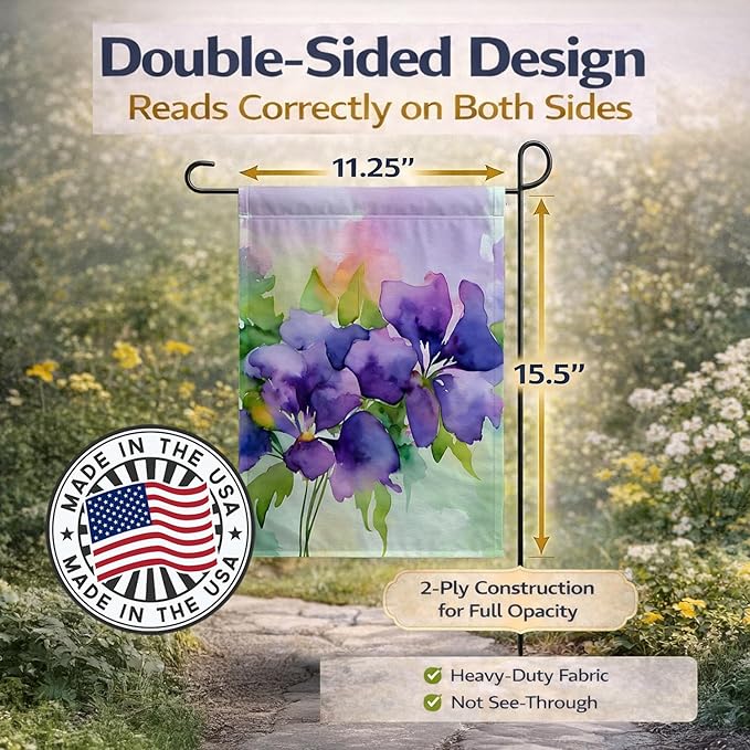 Caroline's Treasures New Jersey Violet in Watercolor Garden Flag Mailbox Flag Decorative Yard Flag Banner Outside Patio Artwork Yard Flower Beds, Garden Size, Multicolor