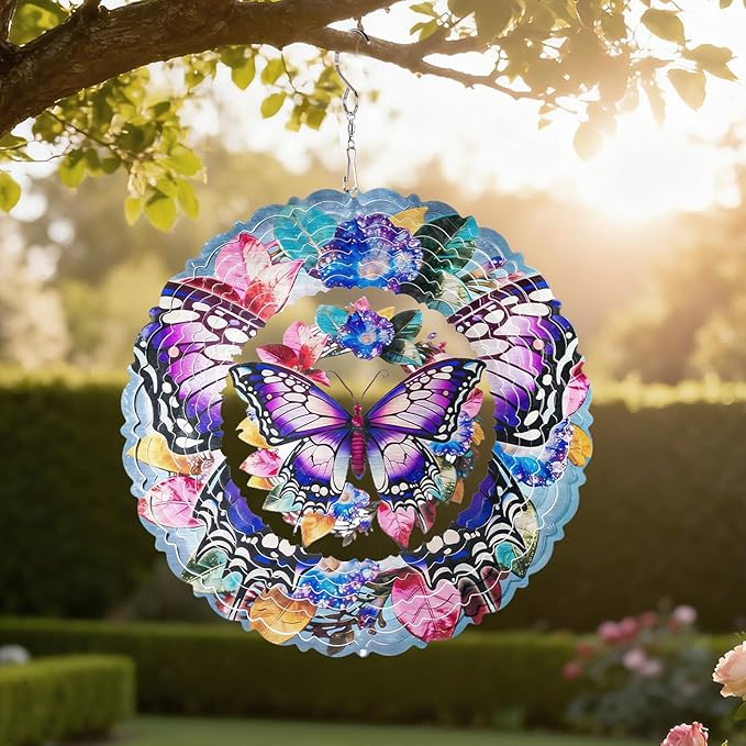 Wind Spinners Outdoor Butterfly, Birthday Gifts for Women Mom, Hanging Wind Sculptures Wind Spinners, 10 inch 3D Wind Spinner for Garden Decor, Patio, Yard