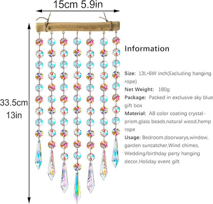13inch Hanging Crystal Prism Suncatcher Ornament for Christmas Tree Crystal Wind Chimes Colorful Glass Beads Chain Pendant Decorative Mobiles