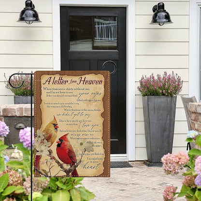 Dyrenson Memorial Cardinal A Letter From Heaven Decorative Garden Flag, Vintage Red Birds Dogwood Flower Cemetery Yard Outside Home Decoration, Retro Burlap Outdoor Small Decor Double Sided 12 x 18