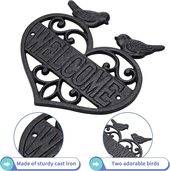 MOLIGOU Cast Iron Welcome Sign, Wall Mount Welcome Plaque, Bird Welcome Sign for Front Door, Porch, Entryway