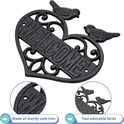 MOLIGOU Cast Iron Welcome Sign, Wall Mount Welcome Plaque, Bird Welcome Sign for Front Door, Porch, Entryway