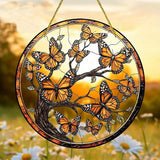 7.87Inch Butterfly Sun Catcher Acrylic Garden Cute Yellow Tree of Life Stained Suncatcher Decor Colorfu Glass for Wall Home, Garden, Housewarming Women Neighbor Decor Gifts for Mom