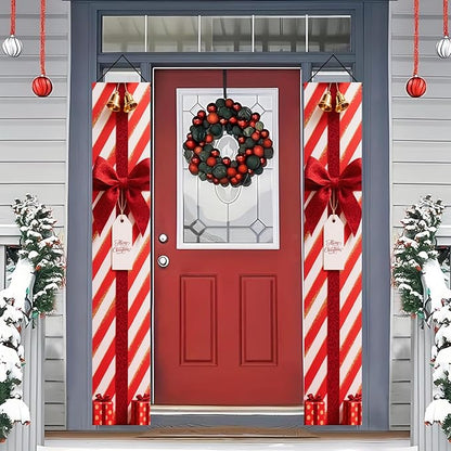 BlissYard Red White Christmas Porch Decorations 12x71 Inch Welcome Hanging Banner Porch Signs for Holiday Decor Gift Box Door Banners for Christmas Winter Home Porch Outdoor Decoration for Front Door