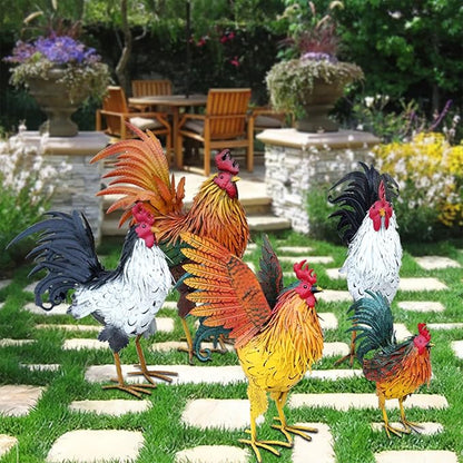 Metal Rooster Decor， Chicken Animal Yard Art Lawn Ornament Figurines Artwork for Outdoor, Patio,Backyard and Home Kitchen Decoration (Multicolor)