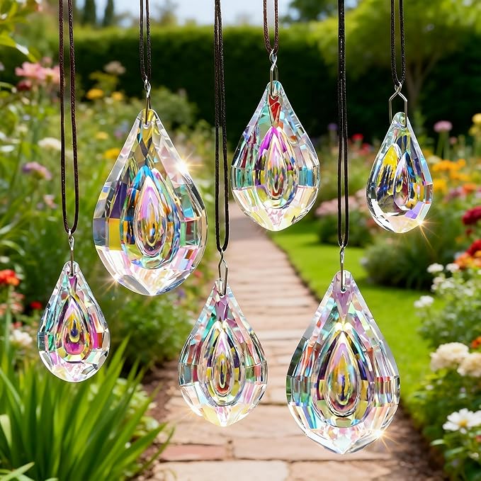 kanpura 6 Pcs Crystal Sun Catcher Prisms AB Colored Hanging Suncatchers with Glass Prism Rainbow Maker for Room, Garden Fantasy Aesthetic Home Decor