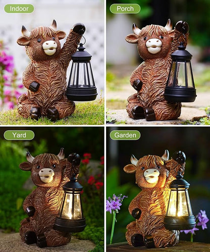 Nacome Highland Cow Statues for Garden Decor: Outdoor Sculptures with Solar Lantern for Clearance Outside Lawn Ornaments Porch Patio Balcony Yard – Birthday Gifts for Women Mom Grandma(Copper)