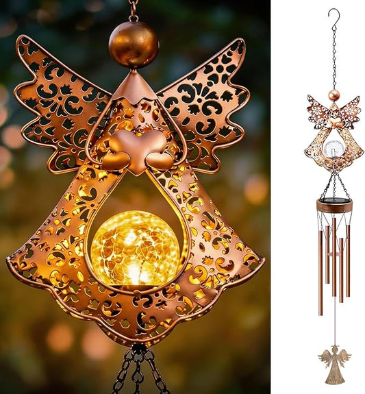 Solar Angel Wind Chimes for Outside: Melodious Mother's Day Birthday Gifts for Mom Women Grandma Her Wife - Weatherproof Metal Outdoor Decor Easy Hanging for Garden Patio Tree Window Memorial