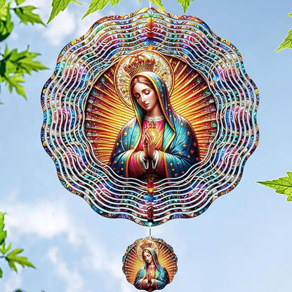 Our Lady Wind Spinners Outdoor - Christian Hanging Decor, Religious Gifts for Women, 3D Stainless Steel Wind Sculptures for Indoors Garden Patio Yard Porch Backyard