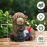 Highland Cow Gnome Solar Statues Decor - Garden Gnomes Statues Highland Cattle Mouth with Lights, Outdoor Ornaments Funny Decoration for Yard, Patio, Unique Gifts Birthday for Women, Mother Day
