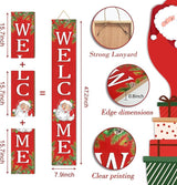 Christmas Wooden Porch Sign 47" Santa Claus Large Welcome Porch Sign for Home Front Door Yard Party Decor(Red)