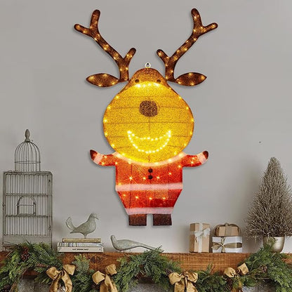 EAMBRITE Lighted Reindeer Christmas Decorations Outdoor, Animated Deer with Motion Sensor & Music, 2-in-1 Yard Stake Hanging Wall Decor for Indoor Holiday Decorations, Outside Yard Patio Home Decor
