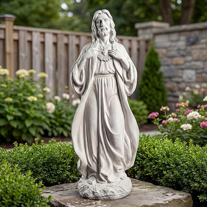 Sacred Heart of Jesus Statue 24.4'' H Large Jesus Statue Catholic Statues for Outdoor Garden Yard Lawn Patio, Resin Sculpture Outdoor/Indoor Religious Gift, Gray