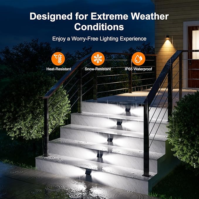 6 Pack Solar Powered Step Lights Outdoor Waterproof LED for Outside Deck Stair Safety Decorative Lamp for Porch, Yard, Patio, Wall, Fence, Walkway, Dual Sided Lighting for Enhanced Security Cool White