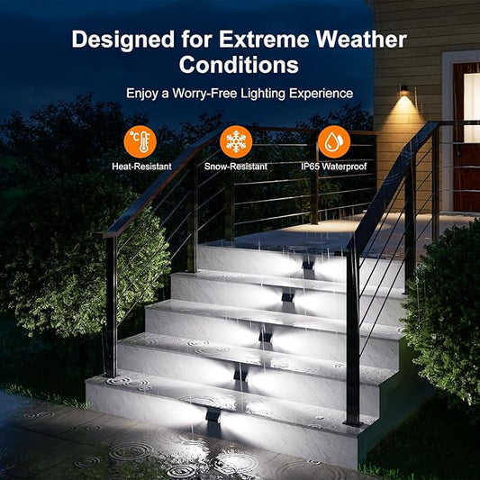 6 Pack Solar Powered Step Lights Outdoor Waterproof LED for Outside Deck Stair Safety Decorative Lamp for Porch, Yard, Patio, Wall, Fence, Walkway, Dual Sided Lighting for Enhanced Security Cool White