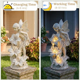 Angel Garden Statue Outdoor, Solar Powered Resin Garden Sculptures Fairy Angel Statues Waterproof LED Lights Yard Art Decorations for Outside Patio Lawn Ornament Gardening Gifts