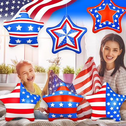 12 Pcs 4th of July Inflatable Balloons Patriotic Outdoor Decorations 12'' PVC American Flag Star Hanging Ornaments White Red Blue Inflatable for 250th Anniversary Independence Day Party Decor