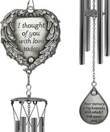 Memorial Wind Chimes Outdoor – Sympathy Gift Loss of Loved One – I Thought of You with Love Today Poem – Angel Wings Heart Teardrop Charm – in Loving Memory Wind Chime 23 Inch