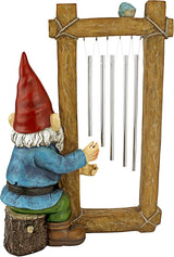 Design Toscano HF5152401 Garden Gnome Statue - Ringing His Chimes Garden Gnome - Lawn Gnome,full color