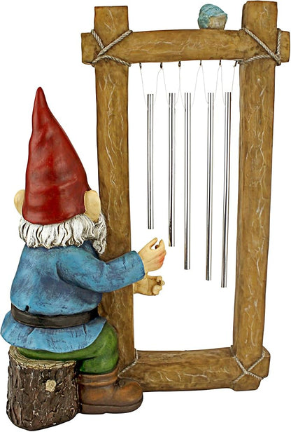 Design Toscano HF5152401 Garden Gnome Statue - Ringing His Chimes Garden Gnome - Lawn Gnome,full color