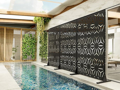 Metal Privacy Screen for Outdoor Freestanding Privacy Screens, 72" H x 44" W Patio Decorative Metal Fence Panels with Stand, Portable Divider Screens for Outside Deck Balcony Garden and Indoor