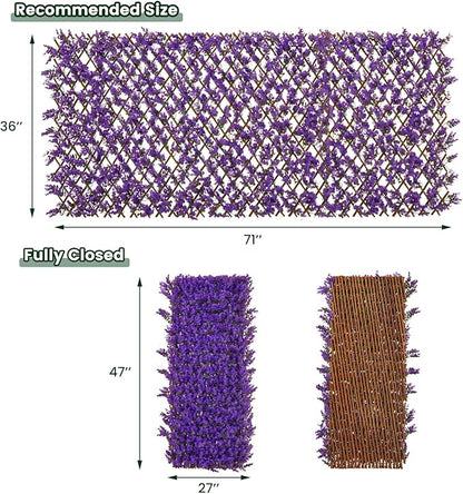 Giantex 2 Pack Expandable Fence Privacy Screen - Decorative Faux Purple Eucalyptus Fencing Panel for Balcony, Artificial Hedges with PE Leaves and Willow for Outdoors Garden Patio Deck Apartment