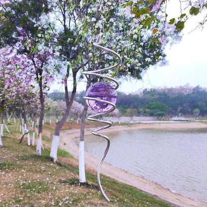 Fonmy Purple Gazing Ball Spiral Tail Wind Spinner Stabilizer with Swivel Hook 11inch Stainless Steel Tail and 2 inch Purple Glass Orb. Indoor Outdoor Garden Decoration Hanging Ornaments