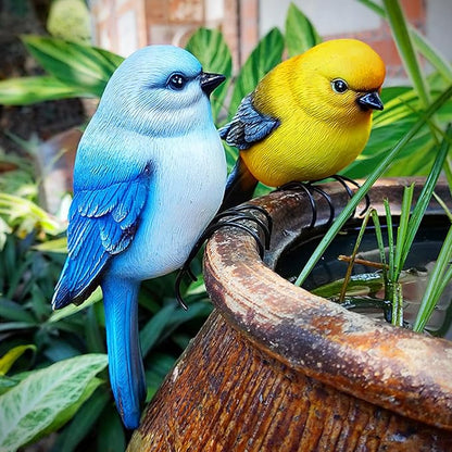 Resin Bird Statue for Garden Decorations, 6.7inch Mini Bird Figurine Plant Pot Decorations for Outdoor Indoor Decoration at Lawn and Yard (Blue)