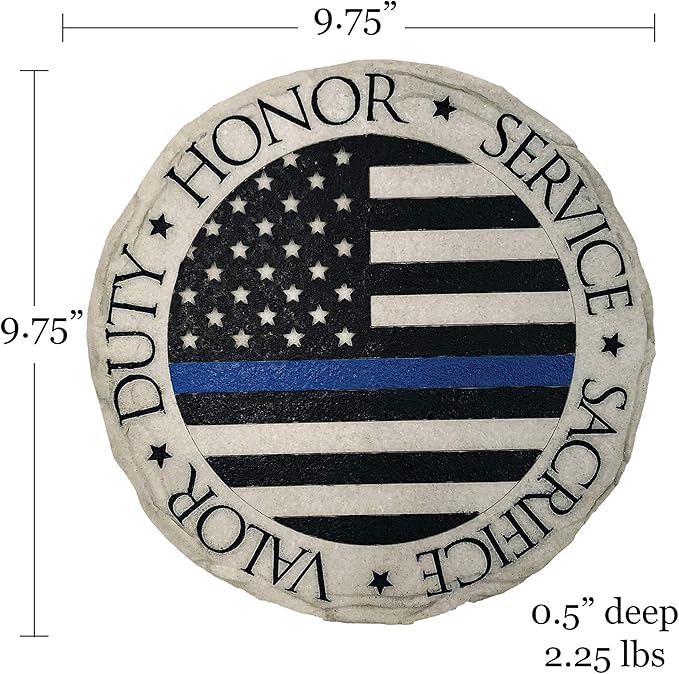 Spoontiques - Garden Décor - Police Blue Line Stepping Stone - Decorative Stone for Garden