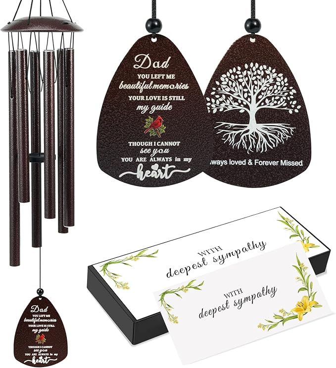 Cardinal Memorial Wind Chimes for Loss of Father, 32" Large Sympathy Windchimes for Outside Deep Tone, Best Bereavement Remembrance Memory Funeral Gifts for Loss of Dad
