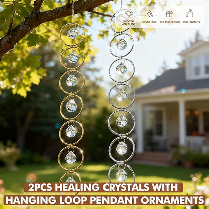 2PCS Crystals Hanging Ornaments Decor Pendant Ornament with 20mm Crystal Balls for Wind Chimes, Hanging Sunlight Catche, Window Ornament, Meditation, Fengshui, Yoga
