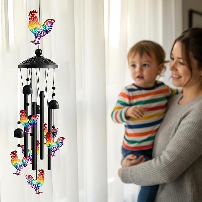 Wind Chimes for Outside, Deep Tone Memorial Windchimes for Patio Porch Balcony Decoration, Memorial Wind Chimes Gifts for Women Mom Grandma Sister (Chicken)