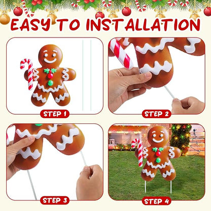 8 Pcs Christmas Gingerbread Man Yard Signs with Stakes Outdoor 3D Gingerbread House Decoration Xmas Yard Stakes Lawn Signs for Christmas Holiday Pathway Garden Patio Party Favors(Classic)