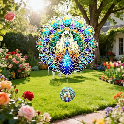 MXJSUA Peacock Wind Spinners for Indoor Outdoor Garden Decoration, 12 Inch Peacock Stainless Steel Hanging Wind Spinners Ornaments Crafts for Gifts