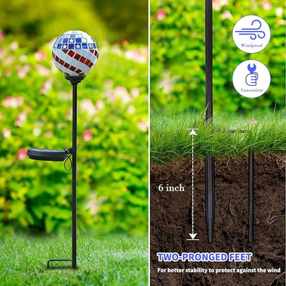 Afirst Solar Lights Outdoor Decorative - Solar Gazing Ball Mosaic Garden Stakes Patriotic Stars and Stripes Decorative Lights Waterproof for Pathway Yard Lawn National Day Decoration