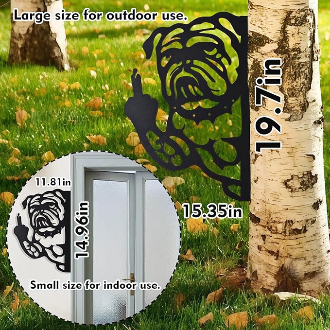 Funny Bulldog Metal Garden Decor Middle Finger Bulldog Dog, Large Garden Stakes Decorative Dogs Silhouette Statues for Yard Lawn Pathway Patio Ornaments (Peeping S)
