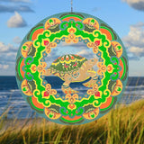 Sea Turtle Wind Spinner Colorful 12 inch 3D Stainless Steel Laser Cut Metal Double Sided Printing-Hanging Indoor/Outdoor Decorations Yard Gardening Decor,Metal Kinetic Art Ornament Gifts
