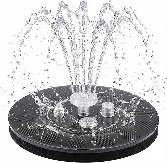 Solar Fountain - Floating Solar Water Pump for Bird Bath, Outdoor Water Feature No Battery or Electricity Needed, Easy-to-Use Fountain for Garden, Pond & Patio (16cm with Light)