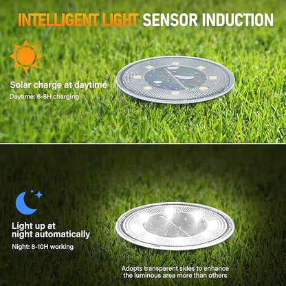 Siatom Solar Ground Lights 12 Pack, IP68 Waterproof Solar In-Ground Light for Outdoor, Flat Landscape Lighting, Garden Disc Light for Pathway, Walkway, and Yard - 12 Pcs (Cool White)