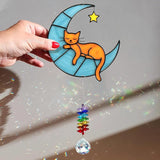 Orange Cat Suncatcher – Cute Orange Cats Hanging on Crescent Moon – Tabby Cat Gifts for Women, Home Window or Garden Decor
